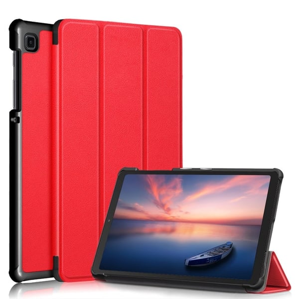 Samsung Galaxy Tab A7 Lite trefoldig flip-etui i skinn - Rød