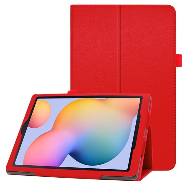 Samsung Galaxy Tab S6 Lite litchi tekstur skinnveske - Rød Samsung Galaxy Tab S6 Lite litchi tekstur skinnveske - Rød