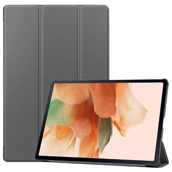 Samsung Galaxy Tab S7 FE trefoldig flip-etui i skinn - Grå