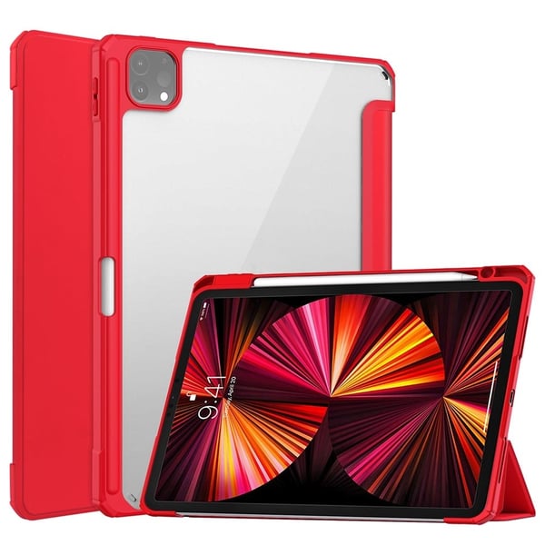 iPad Pro 11 (2021) gjennomsiktig TPU + PU-skinn flip-etui - Rød iPad Pro 11 (2021) gjennomsiktig TPU + PU-skinn flip-etui - Rød