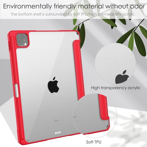 iPad Pro 11 (2021) gjennomsiktig TPU + PU-skinn flip-etui - Rød