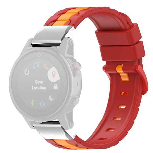22 mm silikone-urrem til Garmin-ur - Rød / Gul 22 mm silikone-urrem til Garmin-ur - Rød / Gul