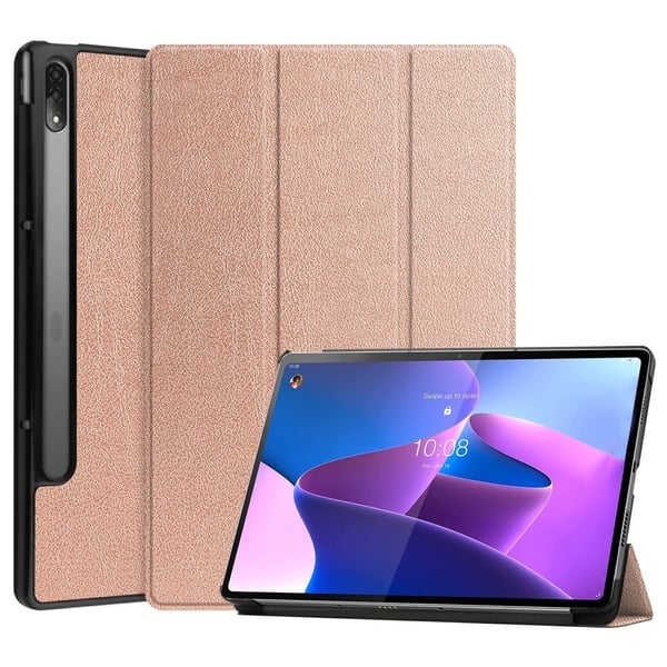 Lenovo Tab P12 Pro trefoldig flip-etui i skinn - Rose Gull