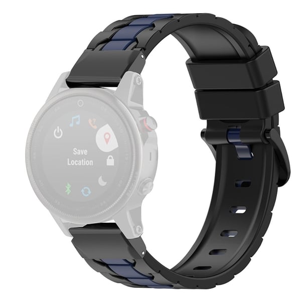 22 mm silikone-urrem til Garmin-ur - Sort / Marine Blå 22 mm silikone-urrem til Garmin-ur - Sort / Marine Blå
