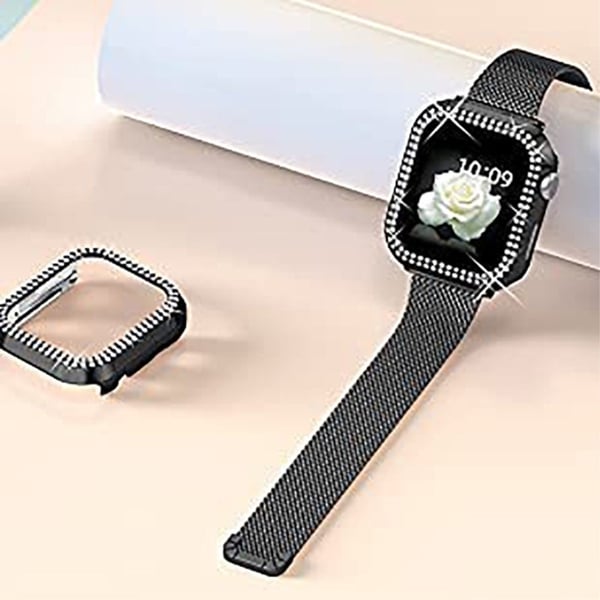 Apple Watch Series 8 (41 mm) urrem og deksel med rhinestone-dekor - Svart