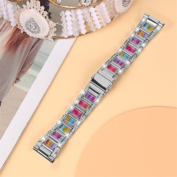 Klockarmband i rostfritt stål med strassdekor för Huawei- och Honor-klockor - Silver / Färgstark