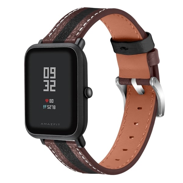 Amazfit GTR 42mm / Bip S fargespleiset klokkerem i okseskinn - Brun / Svart