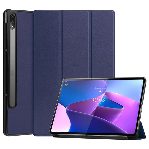 Lenovo Tab P12 Pro trefoldig flip-etui i skinn - Blå