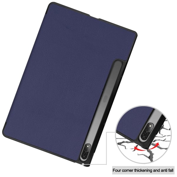 Lenovo Tab P12 Pro trefoldig flip-etui i skinn - Blå