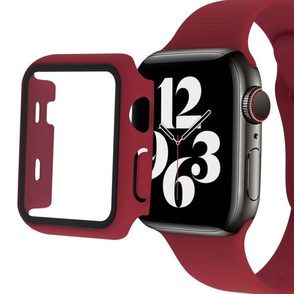 Apple Watch SE 2022 (40mm) suojakuori karkaistulla lasisuojalla - Viininpunainen