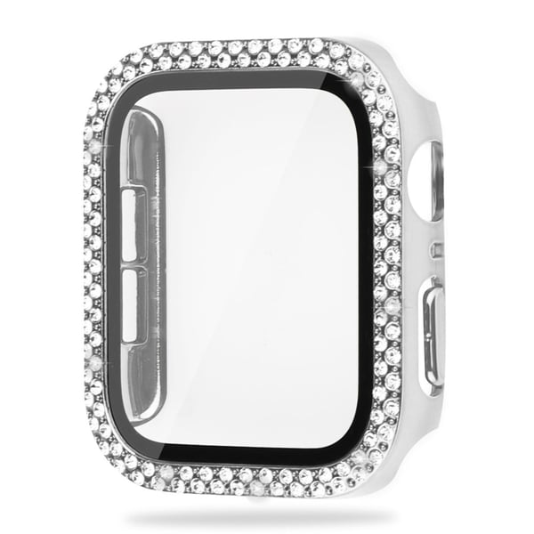 Apple Watch Series 8 (41 mm) deksel med rhinestone-dekor og herdet glass - Sølv Apple Watch Series 8 (41 mm) deksel med rhinestone-dekor og herdet glass - Sølv