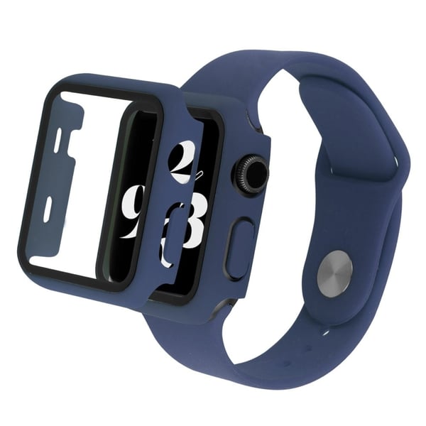 Apple Watch SE 2022 (44mm) klockarmband och fodral i silikon med härdat glas - Mörkblå