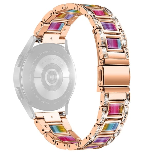 Klockarmband i rostfritt stål med strassdekor för Huawei- och Honor-klockor - Roséguld / Färgstark