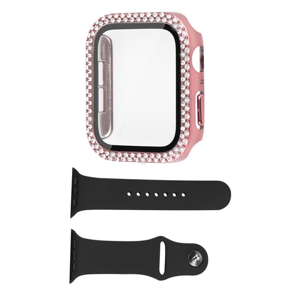 Apple Watch Series 8 (45mm) strassikoristeinen suojus karkaistulla lasilla ja kellohihnalla - Ruusu Vaaleanpunainen