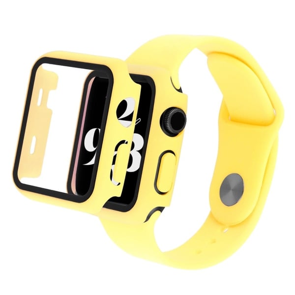 Apple Watch SE 2022 (44 mm) klokkerem og deksel i silikon med herdet glass - Gul