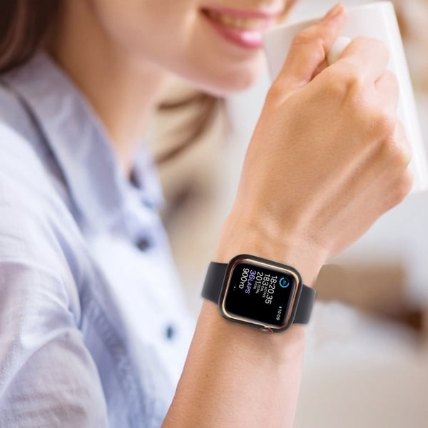 Apple Watch SE 2022 (44mm) skal och silikonskal med härdat glas - Blå / Guld