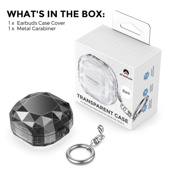 AHASTYLE etui i diamantstil til Samsung Galaxy Buds-høretelefoner - Gennemsigtig Sort