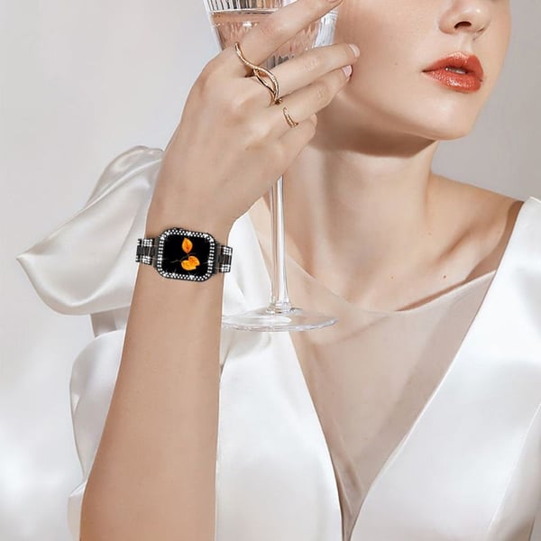 Apple Watch (41 mm) urrem med rhinestone i rustfritt stål + deksel - Svart / Svart