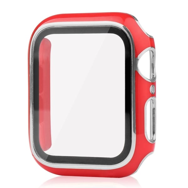 Apple Watch SE 2022 (44 mm) tofarget galvaniseringsdeksel med herdet glass - Rød / Sølv