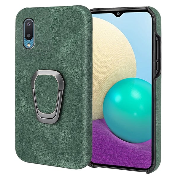 Støtsikkert skinndeksel med ovalt kickstand for Samsung Galaxy M02 / A02 - Grønn