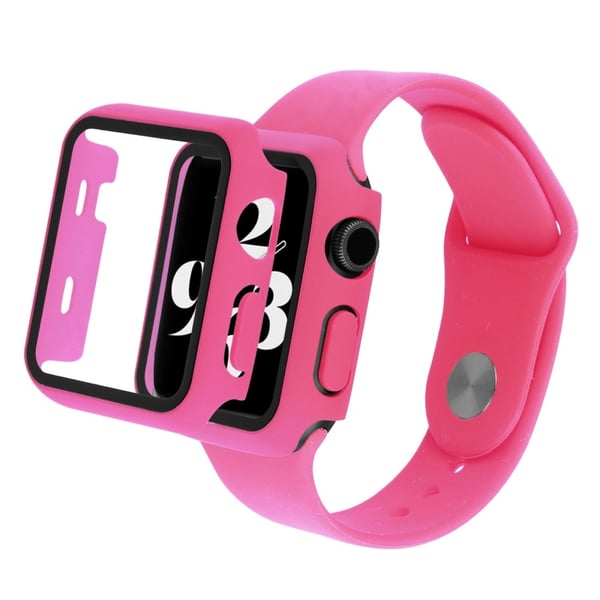 Apple Watch Series 8 (41 mm) klokkerem og deksel i silikon med herdet glass - Rose Apple Watch Series 8 (41 mm) klokkerem og deksel i silikon med herdet glass - Rose