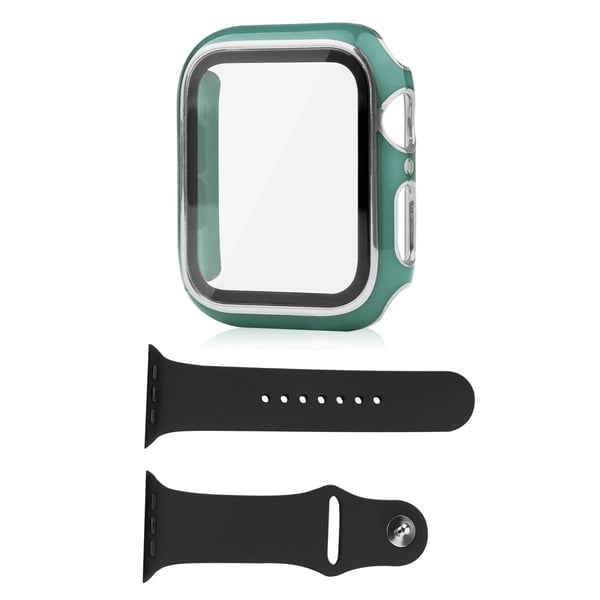 Apple Watch SE 2022 (40 mm) deksel og silikondeksel med herdet glass - Svartgrønn Apple Watch SE 2022 (40 mm) deksel og silikondeksel med herdet glass - Svartgrønn