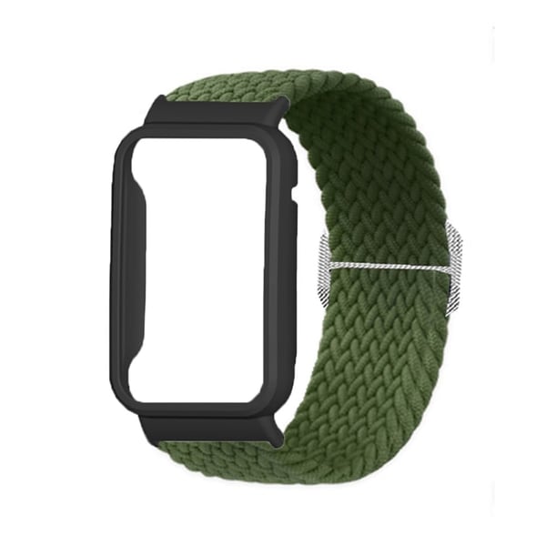 Xiaomi Mi Band 7 Pro nylon elastisk urrem med cover - Militærgrøn / Sort