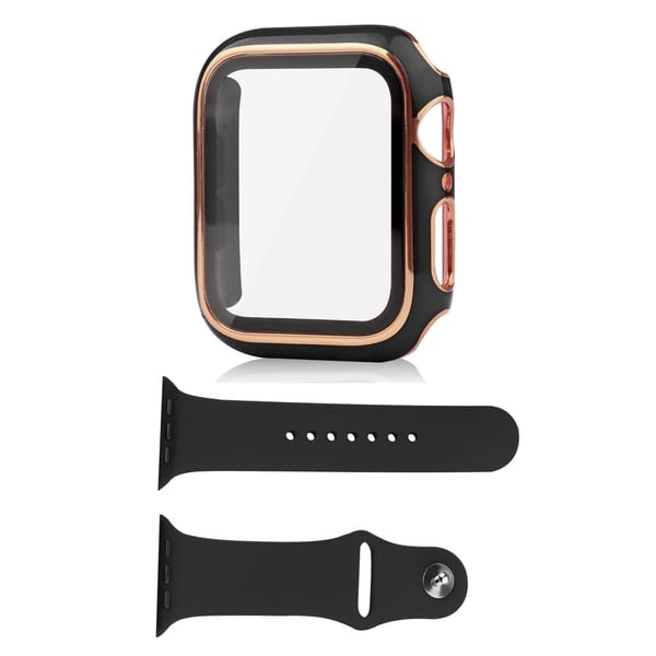 Apple Watch SE 2022 (44 mm) deksel og silikondeksel med herdet glass - Svart / Gull Apple Watch SE 2022 (44 mm) deksel og silikondeksel med herdet glass - Svart / Gull