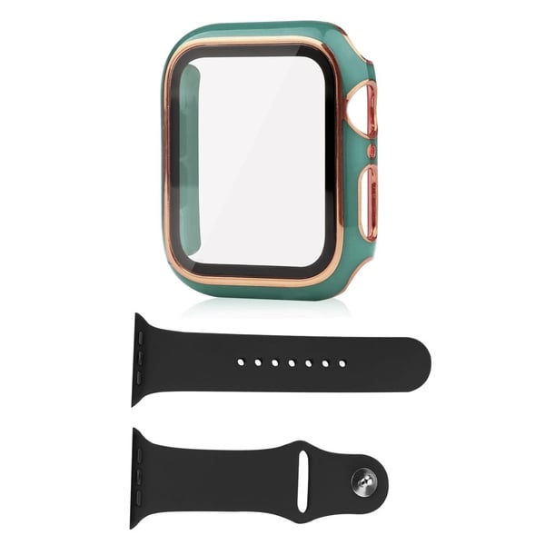 Apple Watch Series 8 (41 mm) deksel og silikondeksel med herdet glass - Svartgrønn / Gull Apple Watch Series 8 (41 mm) deksel og silikondeksel med herdet glass - Svartgrønn / Gull