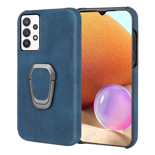 Støtsikkert skinndeksel med ovalt kickstand for Samsung Galaxy A32 - Blå