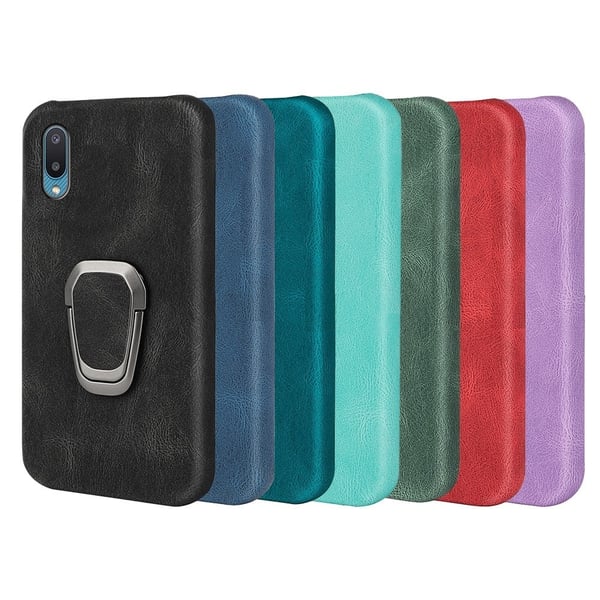 Støtsikkert skinndeksel med ovalt kickstand for Samsung Galaxy M02 / A02 - Cyan
