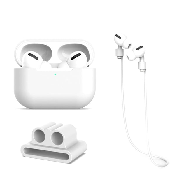 AirPods Pro 2 silikonisuojus hihnalla ja kuulokkeiden pidikkeellä - Valkoinen