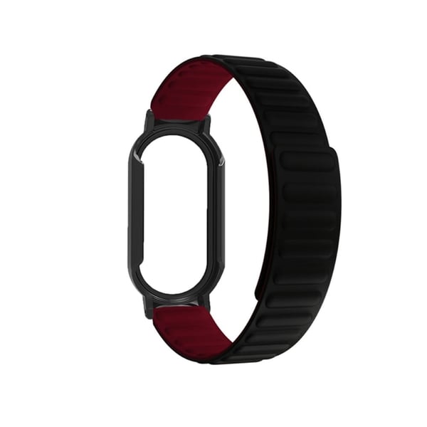 Xiaomi Mi Band 7 silikonikellon hihna ja suojus karkaistulla lasilla - Musta / Viininpunainen