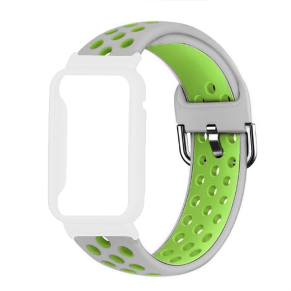 Xiaomi Mi Band 7 Pro tvåfärgat klockarmband i silikon med fodral - Grågrön / Vit