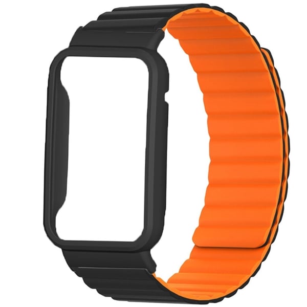 Xiaomi Mi Band 7 Pro silikonikellon hihna ja suojus - Musta / Oranssi
