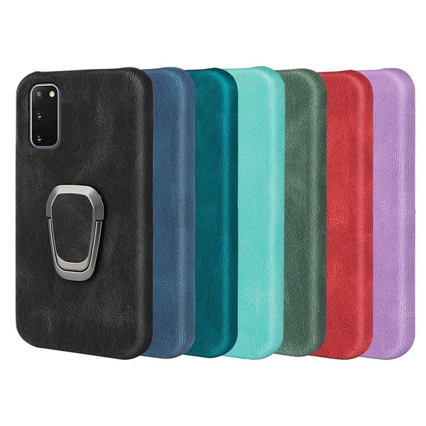 Støtsikkert skinndeksel med ovalt kickstand for Samsung Galaxy S20 - Cyan