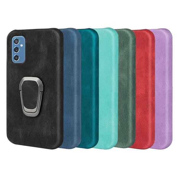 Støtsikkert skinndeksel med ovalt kickstand for Samsung Galaxy M52 5G - Svart