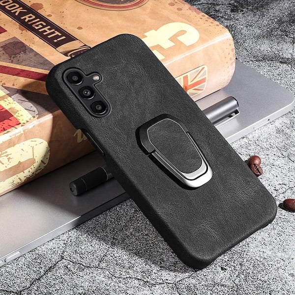 Stødsikkert lædercover med oval kickstand til Samsung Galaxy A13 5G - Sort