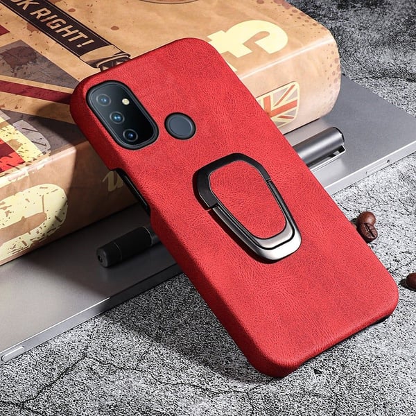 Støtsikkert skinndeksel med ovalt kickstand for OnePlus Nord N100 - Rød