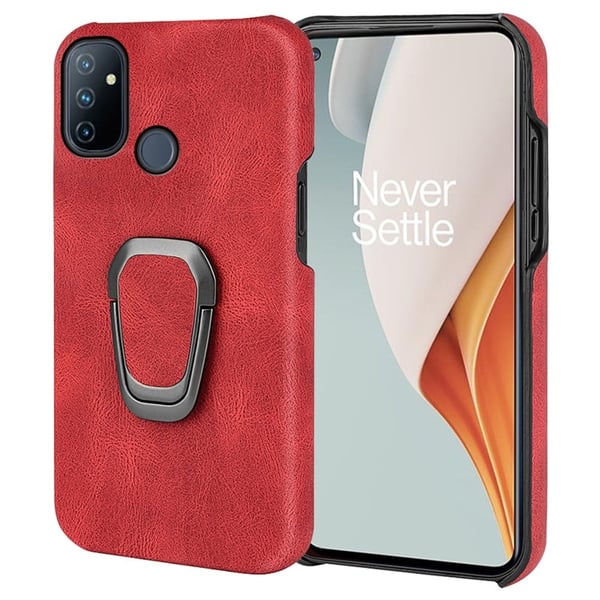Støtsikkert skinndeksel med ovalt kickstand for OnePlus Nord N100 - Rød
