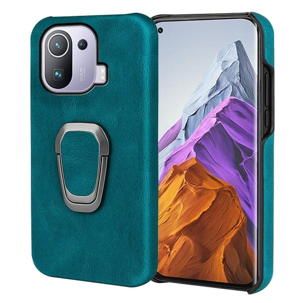 Støtsikkert skinndeksel med ovalt kickstand for Xiaomi Mi 11 Pro - Cyan