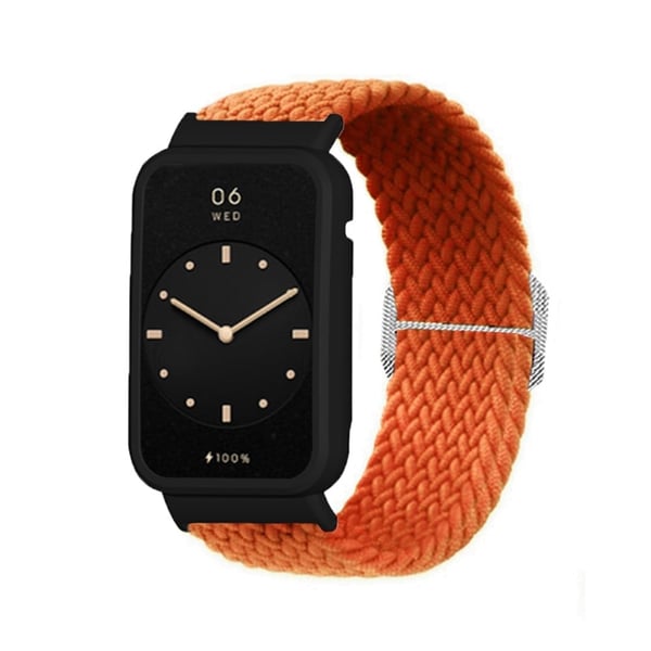 Xiaomi Mi Band 7 Pro nylon elastisk urrem med cover - Orange / Sort