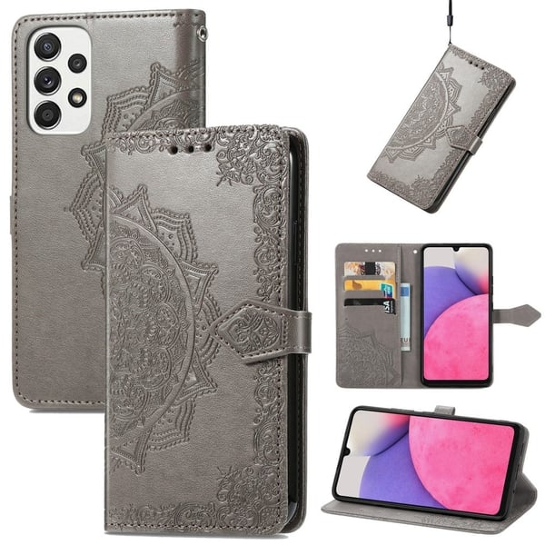 Mandala Samsung Galaxy A73 etui i lær - Grå