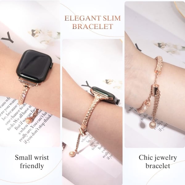 Apple Watch Series 8 (45 mm) / Watch Ultra fasjonabel klokkerem med rhinestone - Rose Gull