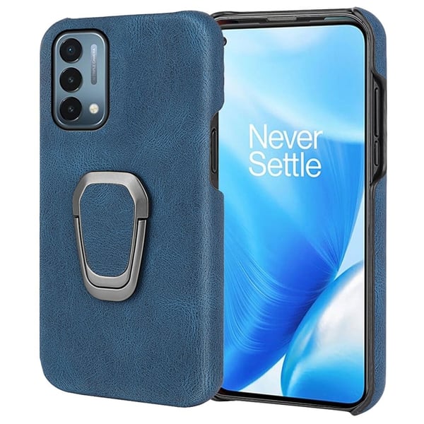 Stötsäkert läderfodral med oval kickstand för OnePlus Nord N200 5G - Blå