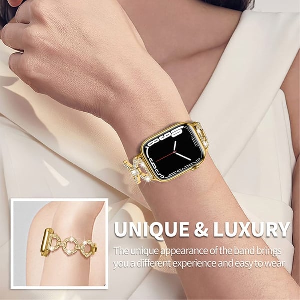 Elegant klokkerem med rhinestone-dekor til Apple Watch Series 8 (41 mm) - Gull