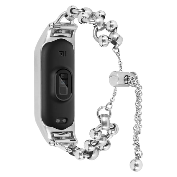 Xiaomi Mi Smart Band 6 / 5 urrem med perledekoration - Sølv Xiaomi Mi Smart Band 6 / 5 urrem med perledekoration - Sølv