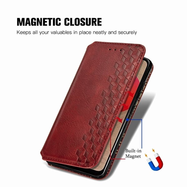 Skinn-etui med stilfult rombeavtrykk for Samsung Galaxy A02s - Rød