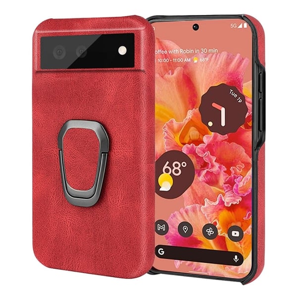 Støtsikkert skinndeksel med ovalt kickstand for Google Pixel 6 - Rød