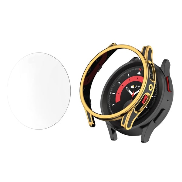 Samsung Galaxy Watch 5 (44 mm) beskyttelsesdeksel med herdet glass - Svart / Rose Gull Samsung Galaxy Watch 5 (44 mm) beskyttelsesdeksel med herdet glass - Svart / Rose Gull